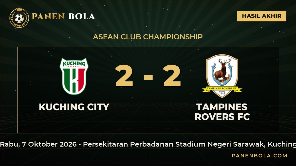 Hasil Kuching City vs Tampines Rovers FC Imbang 2-2, Kedua Tim Berbagi Poin