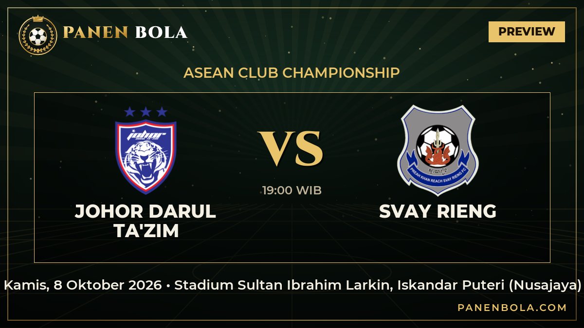 Johor Darul Ta'zim vs Svay Rieng: Prediksi, Jadwal Kick-off 19:00 WIB dan Rekor Pertemuan